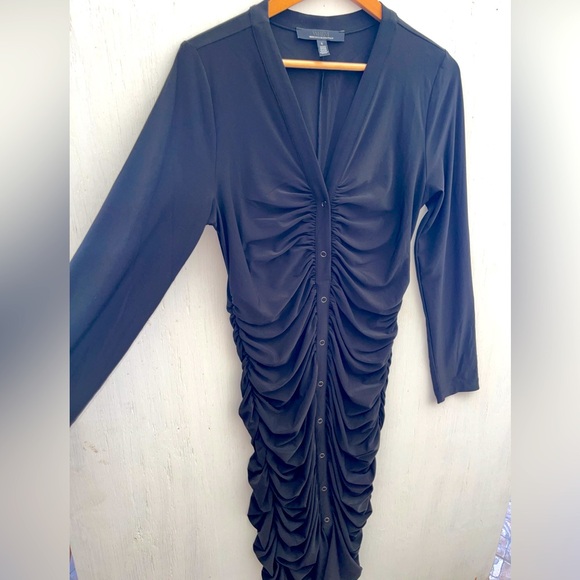 Black Snap Button Ruched Dress - Picture 2 of 5